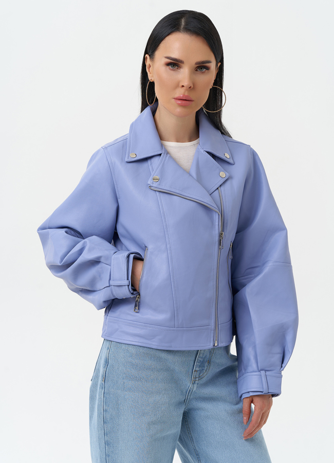 Куртка косуха из эко кожи голубого цвета модель № 30307 универмаг малина