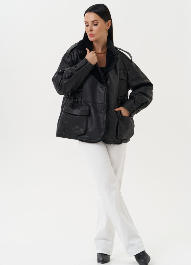 Куртка из натуральной кожи с английским воротником модель № 28120 универмаг малина