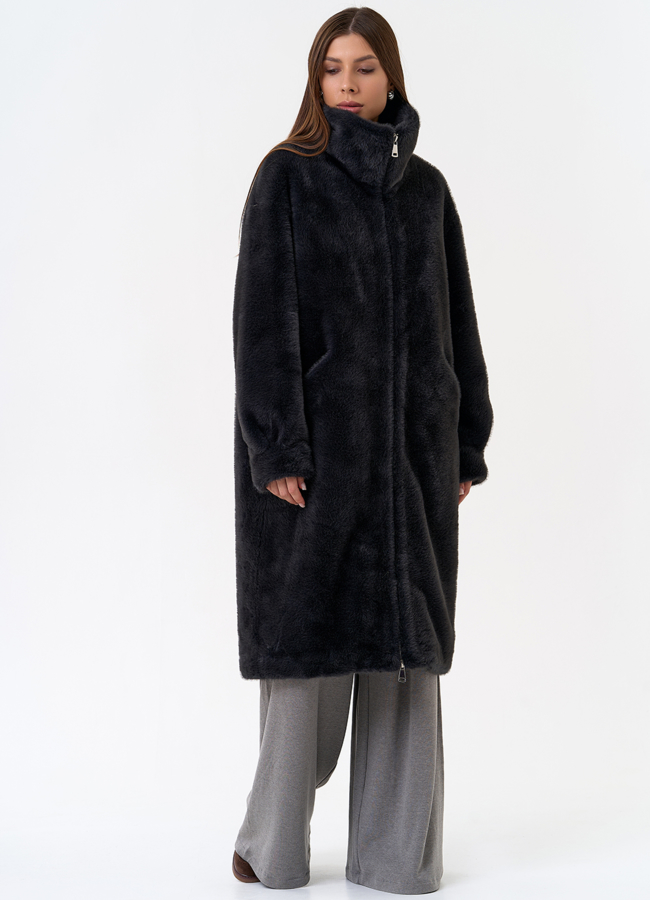 Женская шуба из эко меха с воротником стойкой модель № 31272 в кредит