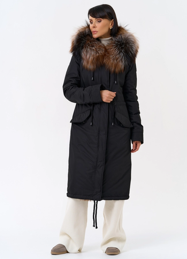 Женская парка с капюшоном из меха чернобурой лисы модель № 31992 универмаг малина