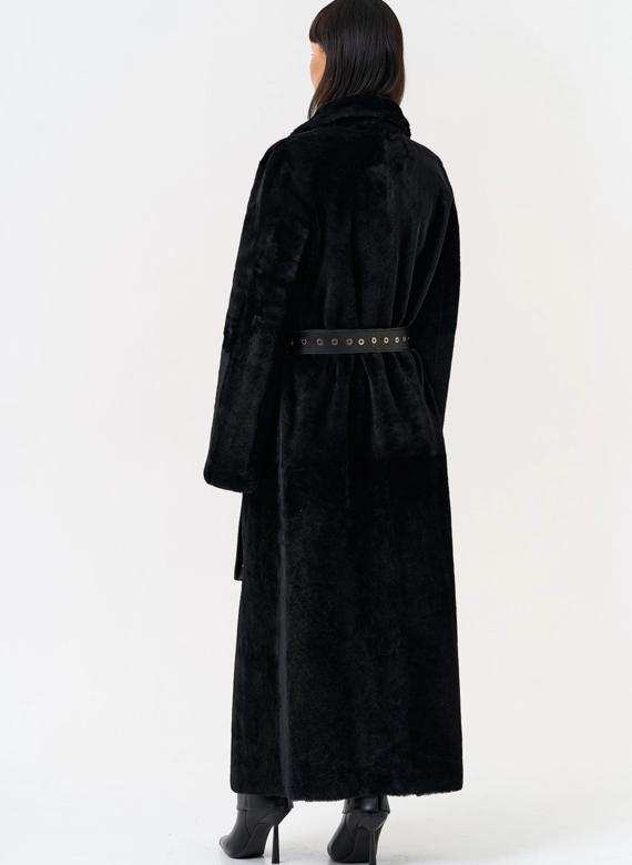 Женская натуральная дубленка с двойным поясом