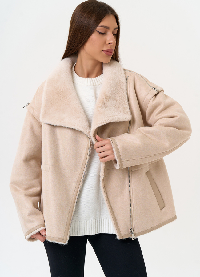 Женская дубленка из эко замши с отложным воротником модель № 31513 универмаг малина