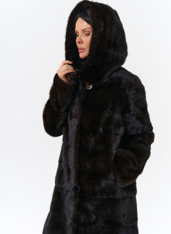 Норковая шуба с капюшоном