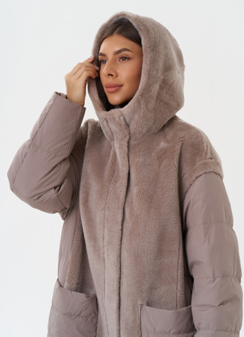 Комбинированное пальто с капюшоном