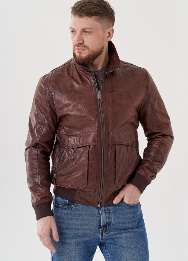 Куртка бомбер из натуральной кожи  модель № 24435 в кредит