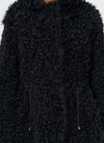 Женская двухсторонняя дубленка с капюшоном