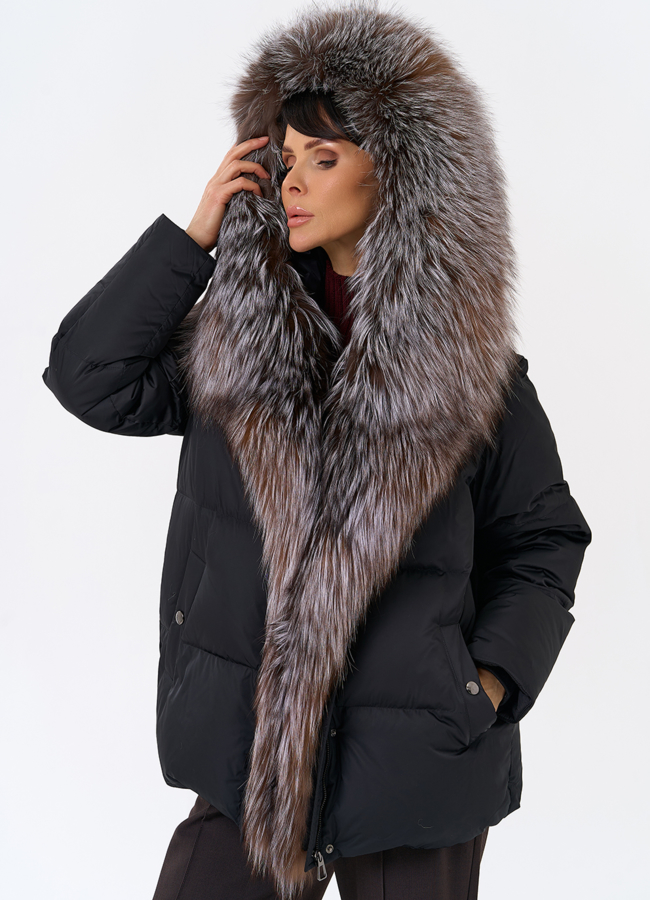 Женский пуховик с отделкой из меха блюфрост модель № 29488 универмаг малина