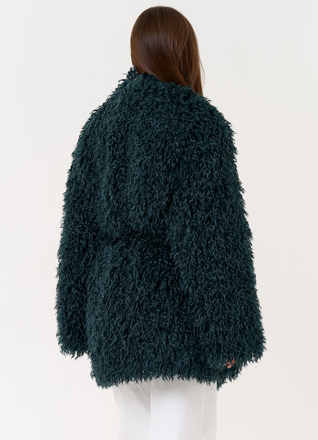 Женская шуба из эко меха изумрудного цвета модель № 31526 в кредит