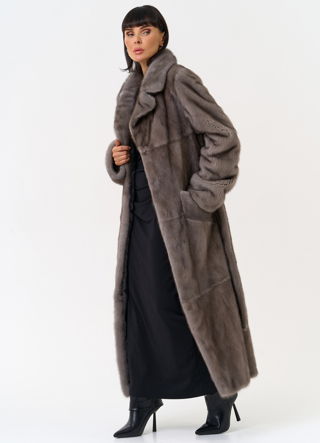 Длинная шуба из меха норки с английским воротником модель № 31598 универмаг малина