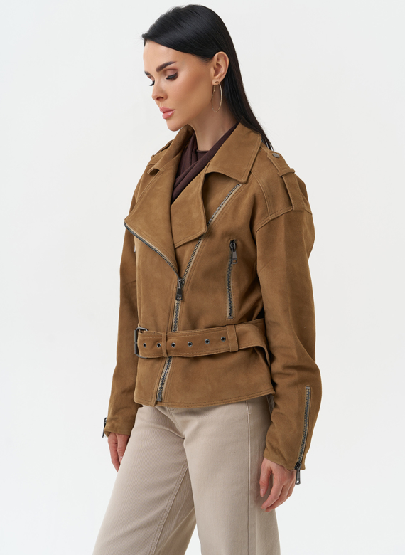 Куртка женская из натуральной замши с поясом