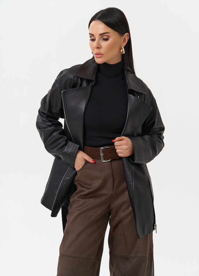 Куртка из натуральной кожи с поясом модель № 30160 универмаг малина