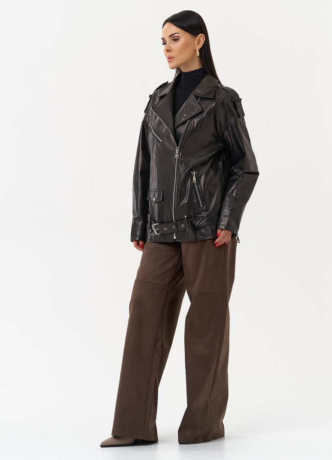 Удлиненная кожаная куртка-косуха модель № 215444 универмаг малина