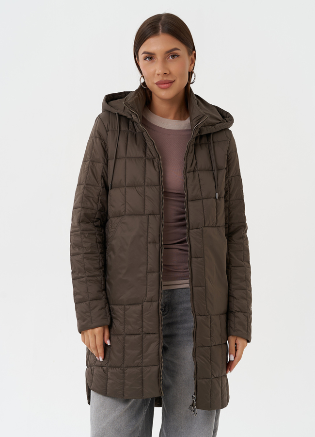 Стеганое пальто с капюшоном модель № 28295 универмаг малина