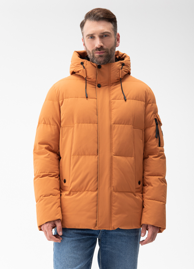 Мужской пуховик с капюшоном  модель № 27994 меха малина