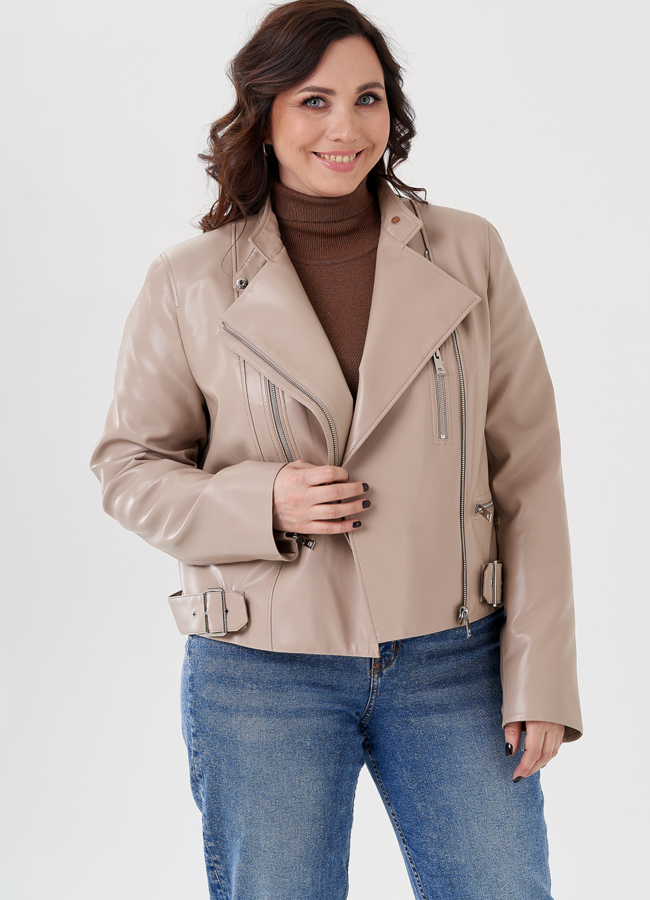 Светлая куртка из эко кожи  модель № 24219 универмаг малина