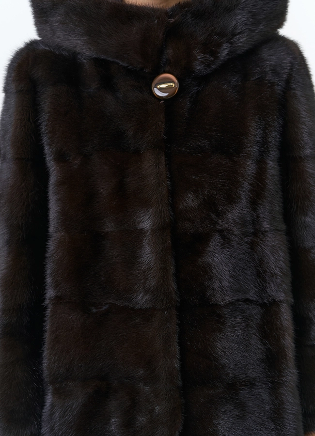 Норковая шуба с капюшоном модель № 24726 универмаг малина