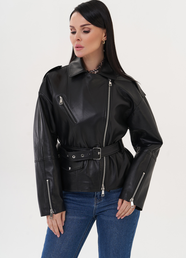 Кожаная куртка черного цвета модель № 500140 универмаг малина