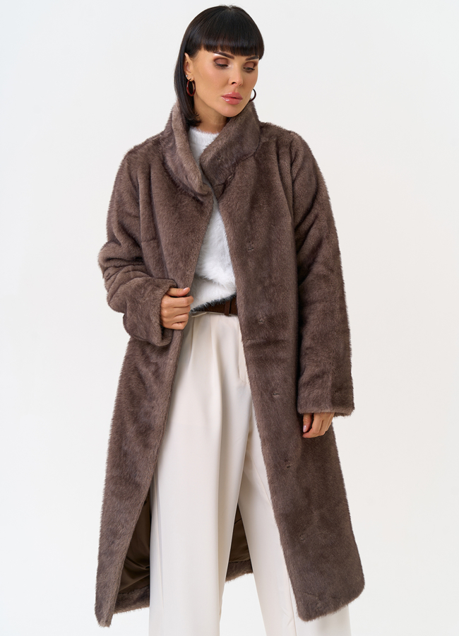 Женская шуба из эко меха с воротником стойкой модель № 31256 универмаг малина