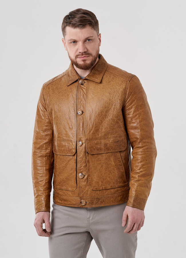 фото Мужская кожаная куртка  модель № 24439