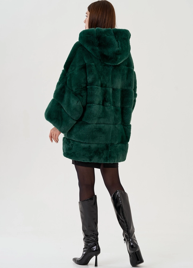 Шуба из меха кролика с капюшоном модель № 81853 в кредит
