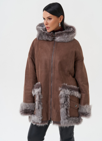 Натуральная дубленка с капюшоном