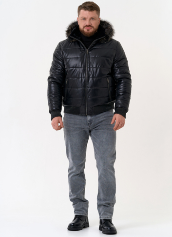 Пуховик из эко кожи черного цвета 