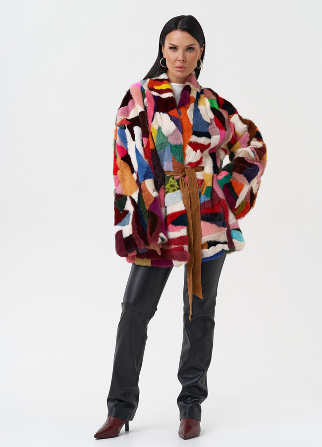 фото Яркая шуба из меха норки модель № 27622