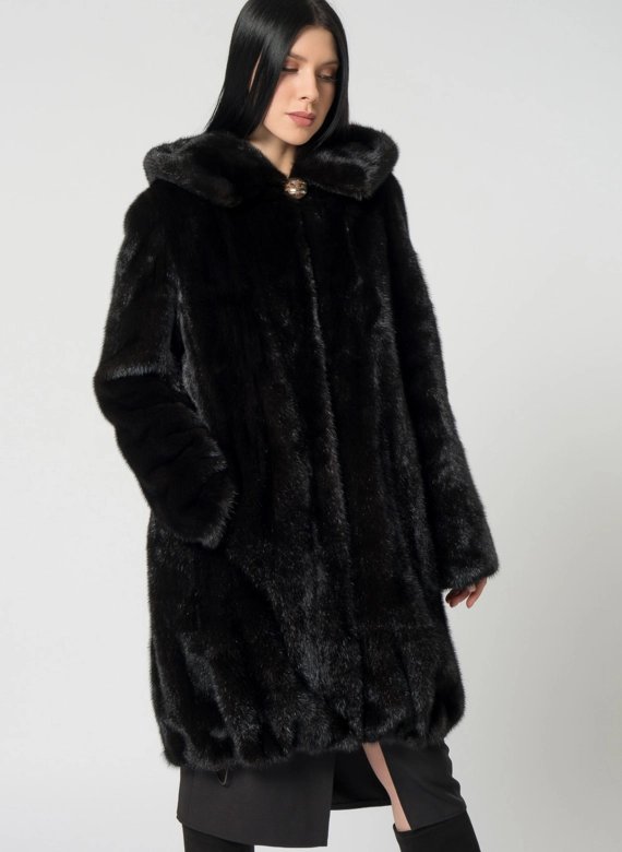 Норковая шуба с капюшоном