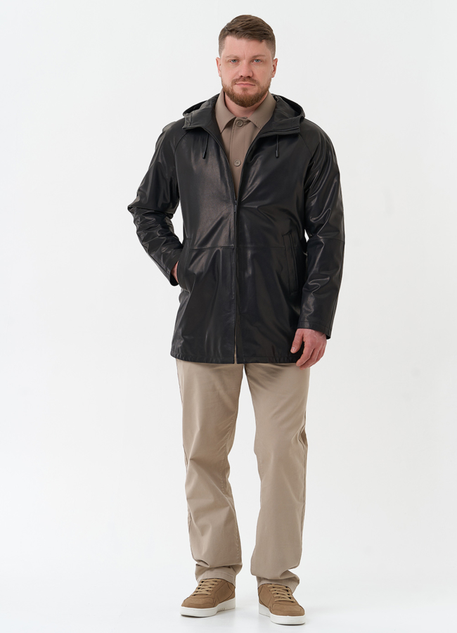 Мужская парка из натуральной кожи с капюшоном модель № 30071 универмаг малина