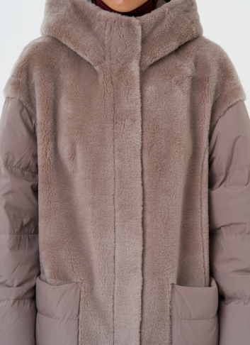 Комбинированное пальто с капюшоном