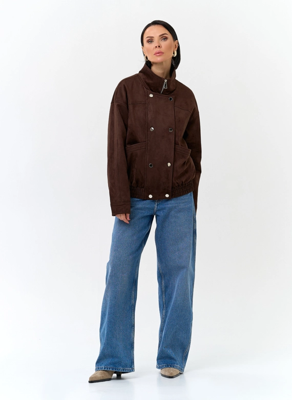 Женская утепленная куртка бомбер из эко замши