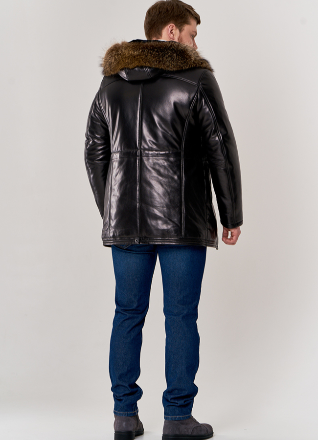 фото Мужской пуховик из натуральной кожи модель № П-500