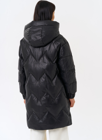 Длинный пуховик из кожи