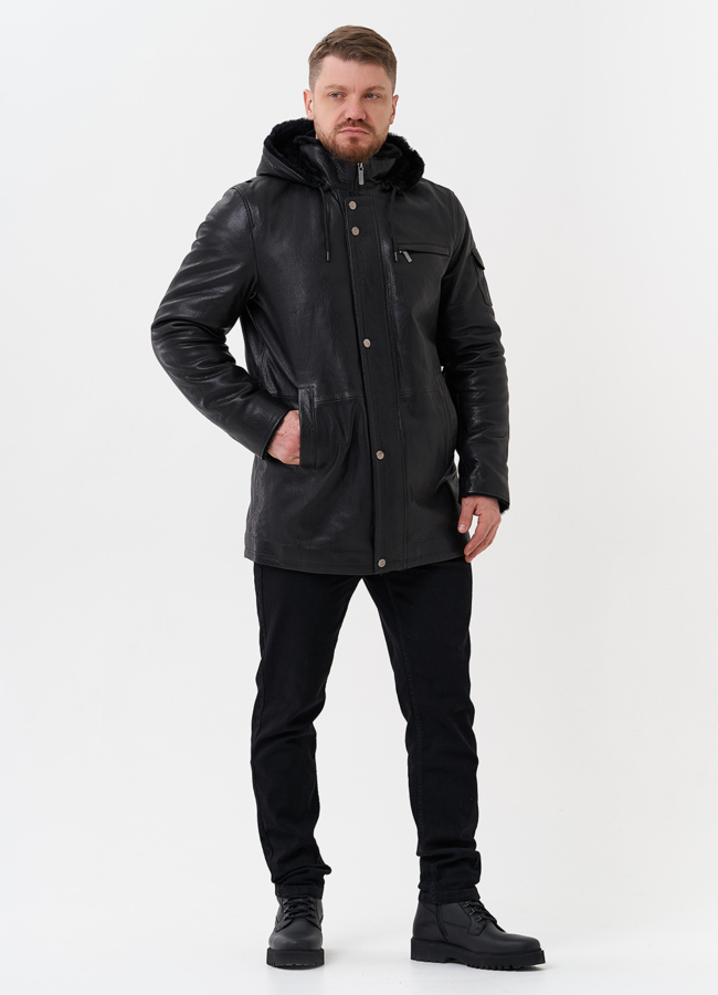 Мужская дубленка черного цвета  модель № 29050 в кредит