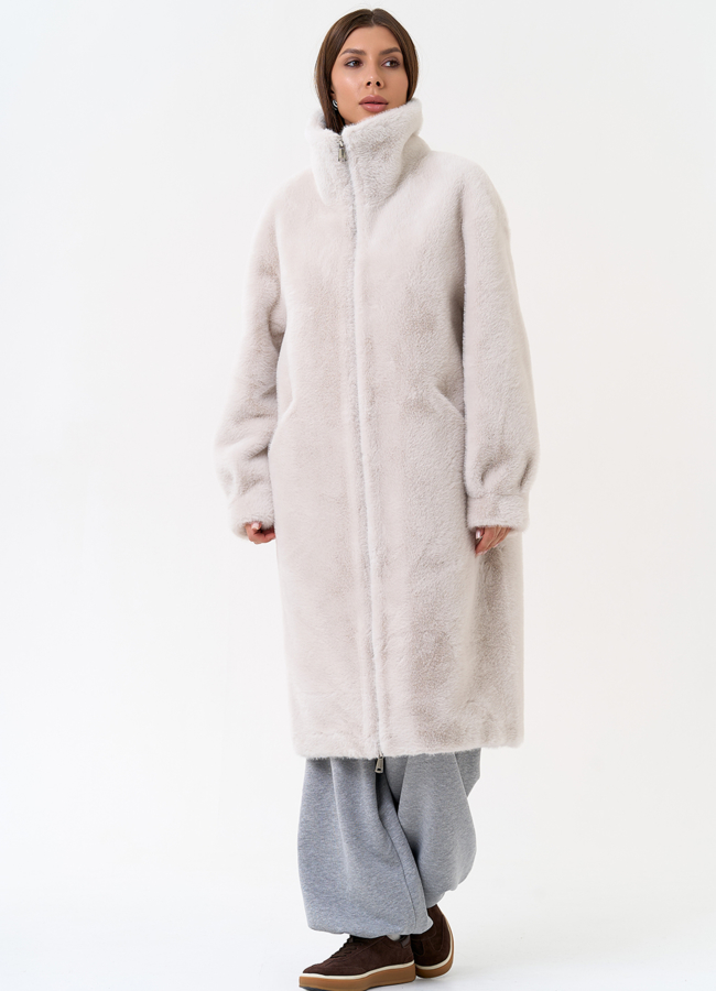 Женская шуба из эко меха с воротником стойкой модель № 31271 в рассрочку