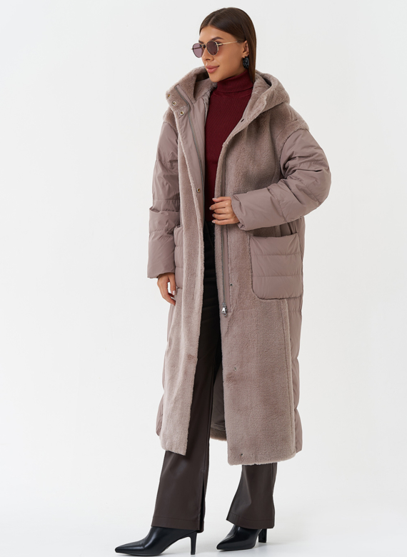 Комбинированное пальто с капюшоном